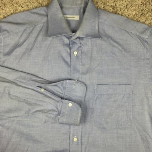 Ermenegildo Zegna Button Up Shirt Adult Large Blue White Long Sleeve Casual Men - Picture 1 of 10